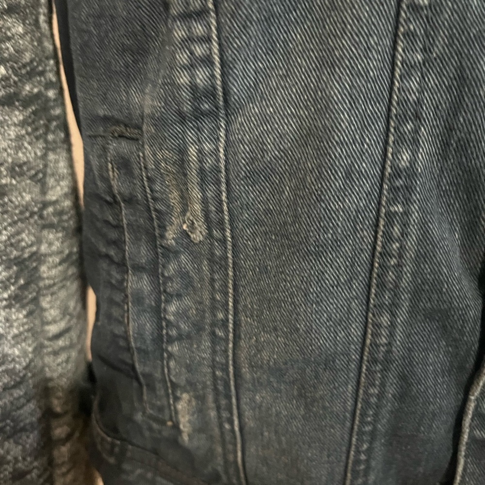 Free People Denim Jacket Hooded Black and Cream Knit Jacket Size Medium - Picture 6 of 16